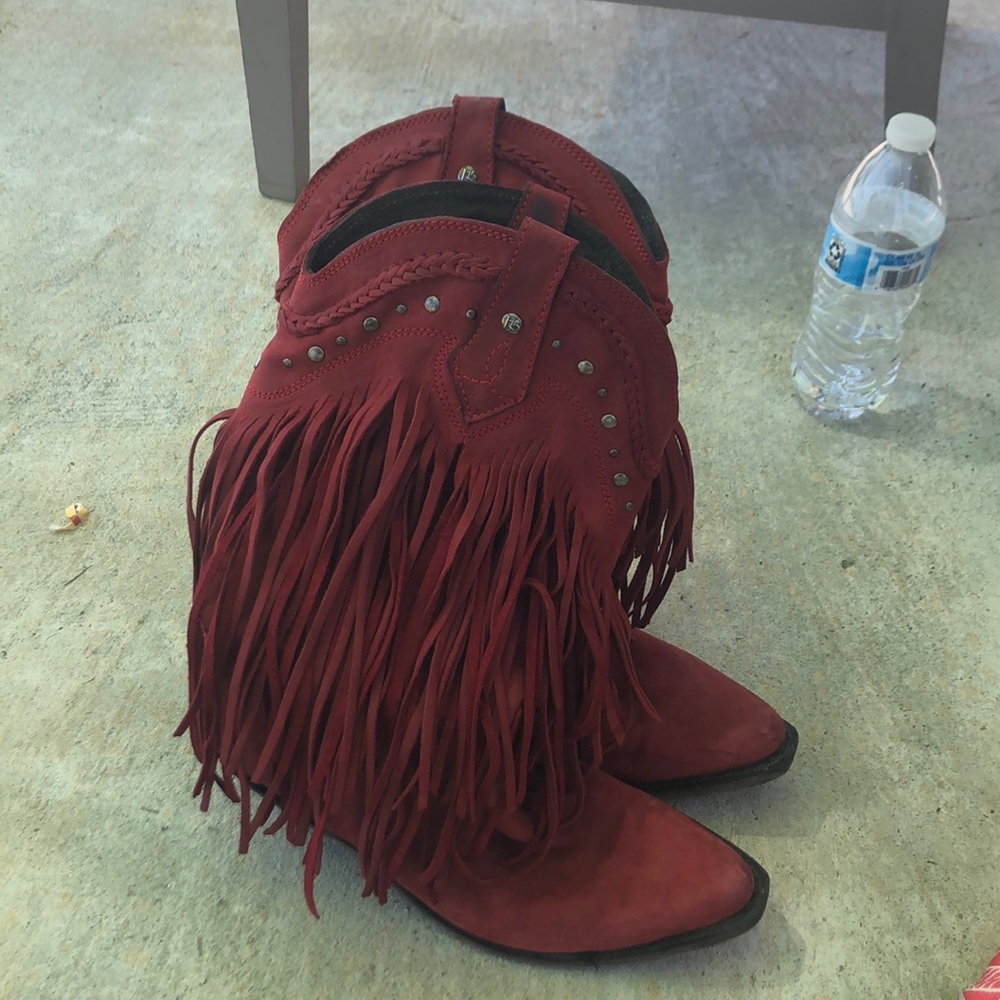 Red Fringe Cowboy Boots Sz 9